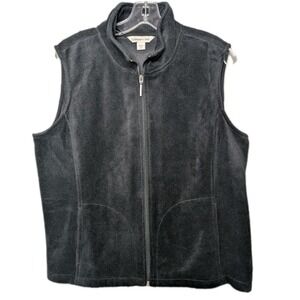 Coldwater Creek Vest Women Petite Large Black Full Zipper Soft Comfy Fall